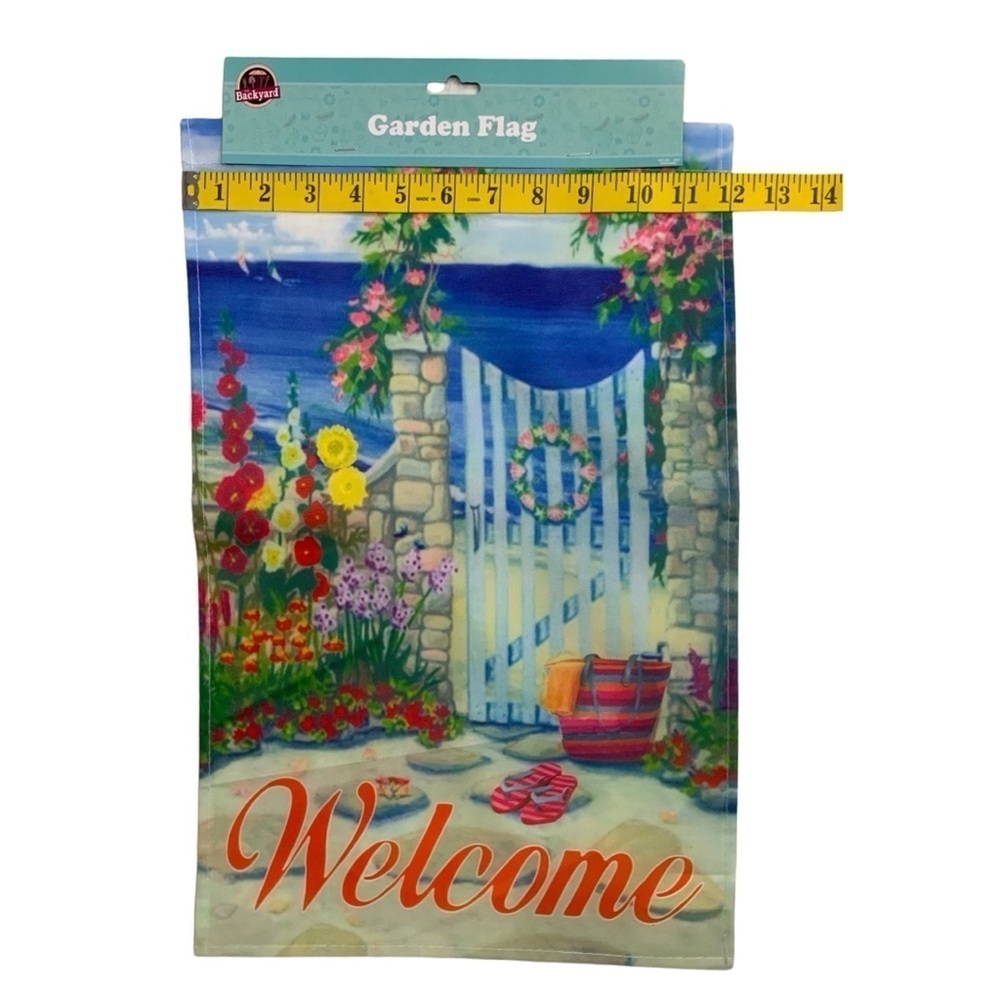 Garden Yard Flag Coastal Nautical Welcome Floral Flag Blue Multicolor 12 X 18 in - Picture 4 of 11